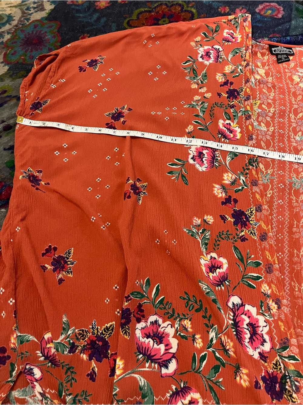 Angie Boho Rust Floral Rayon Kimono Size Small - Picture 7 of 9